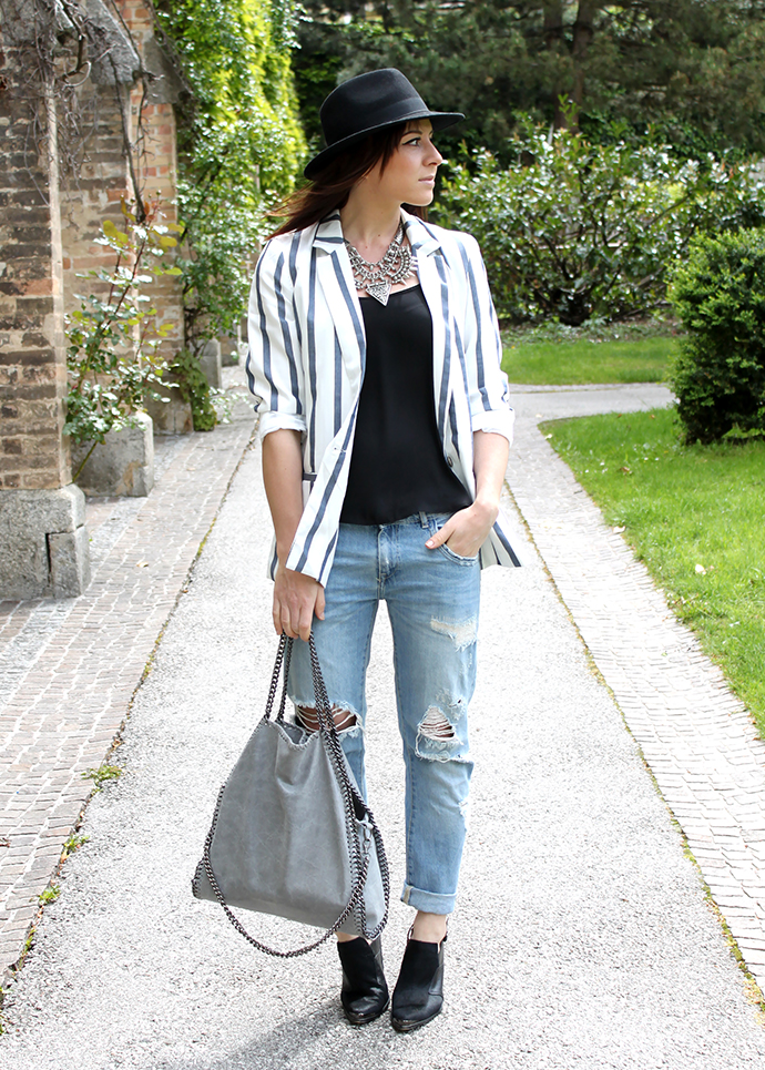 who is mocca, austrian fashionblogger, fashionblog tirol, boyfriend jeans, how to wear, mules, stella mccartney falabella lookalike bag, streifenblazer zara persunmall