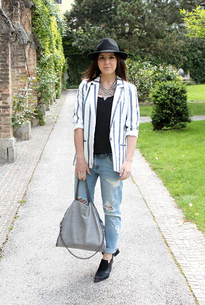 who is mocca, austrian fashionblogger, fashionblog tirol, boyfriend jeans, how to wear, mules, stella mccartney falabella lookalike bag, streifenblazer zara persunmall