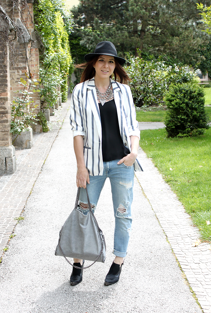 who is mocca, austrian fashionblogger, fashionblog tirol, boyfriend jeans, how to wear, mules, stella mccartney falabella lookalike bag, streifenblazer zara persunmall