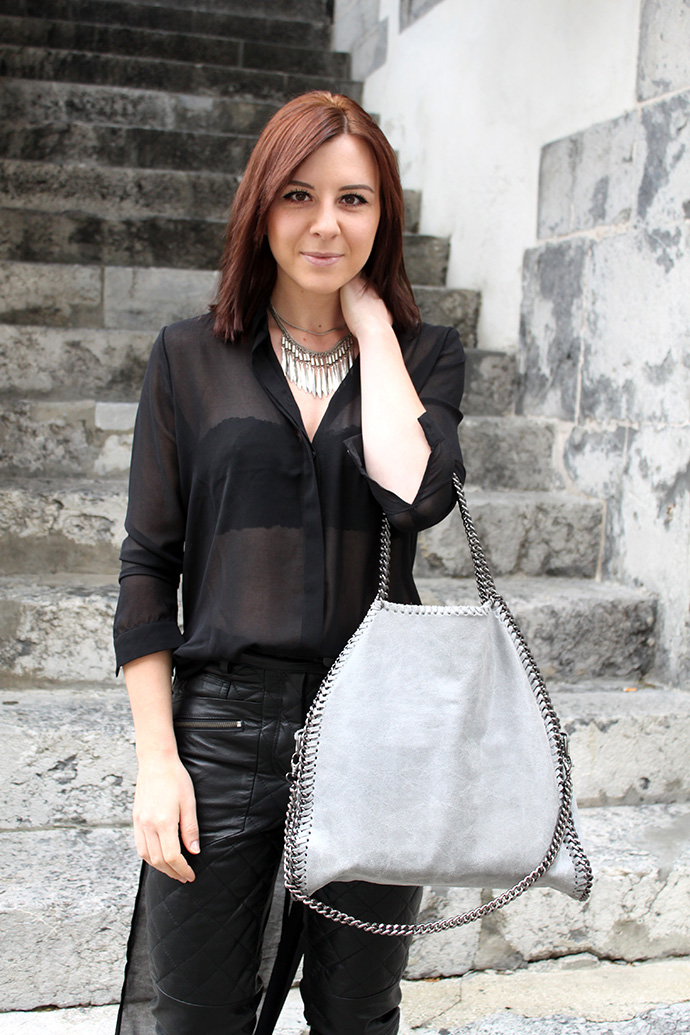 who is mocca, fashionblog tirol, fashionblog österreich, lederhose gesteppt echtes Leder Asos, Pumps Buffalo Sarenza, Bluse transparent hinten länger H&M, Shopper Stella McCartney Falabella Lookalike, Seidenbluse