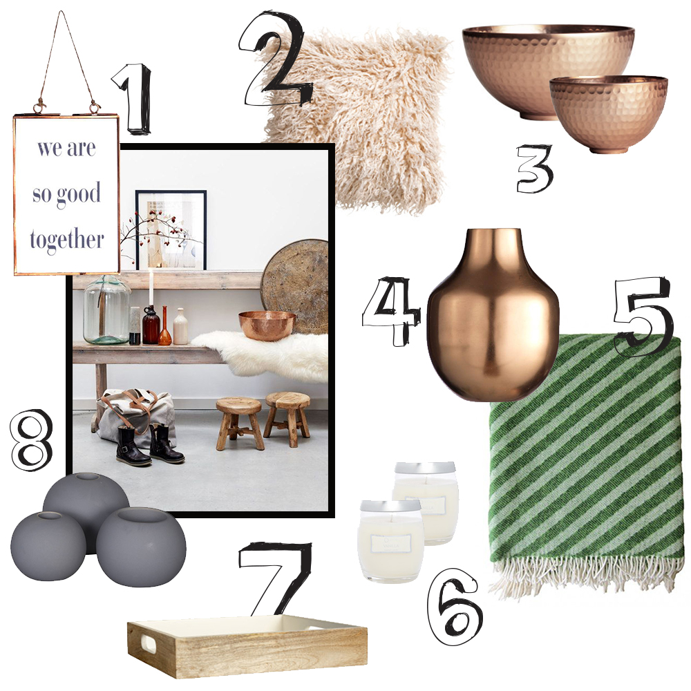 whoismocca, fashionblog tirol, fashionblog austria, österreich, dekoration wohnung, farbstil wohnung, beige, bronze, kupfer, grau, kerzen, tablett, holz, gruene decke, kupfer vase, fellpolster, stilherz, H&M, primark, stil