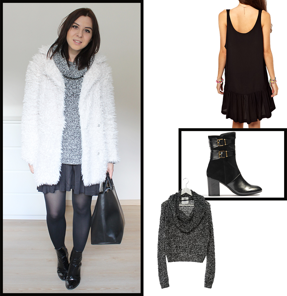 kleid asos, lackboots zara, tasche & other stories, fake fur jacke primark, pelzjacke primark, rollkragen pullover H&M, turtleneck