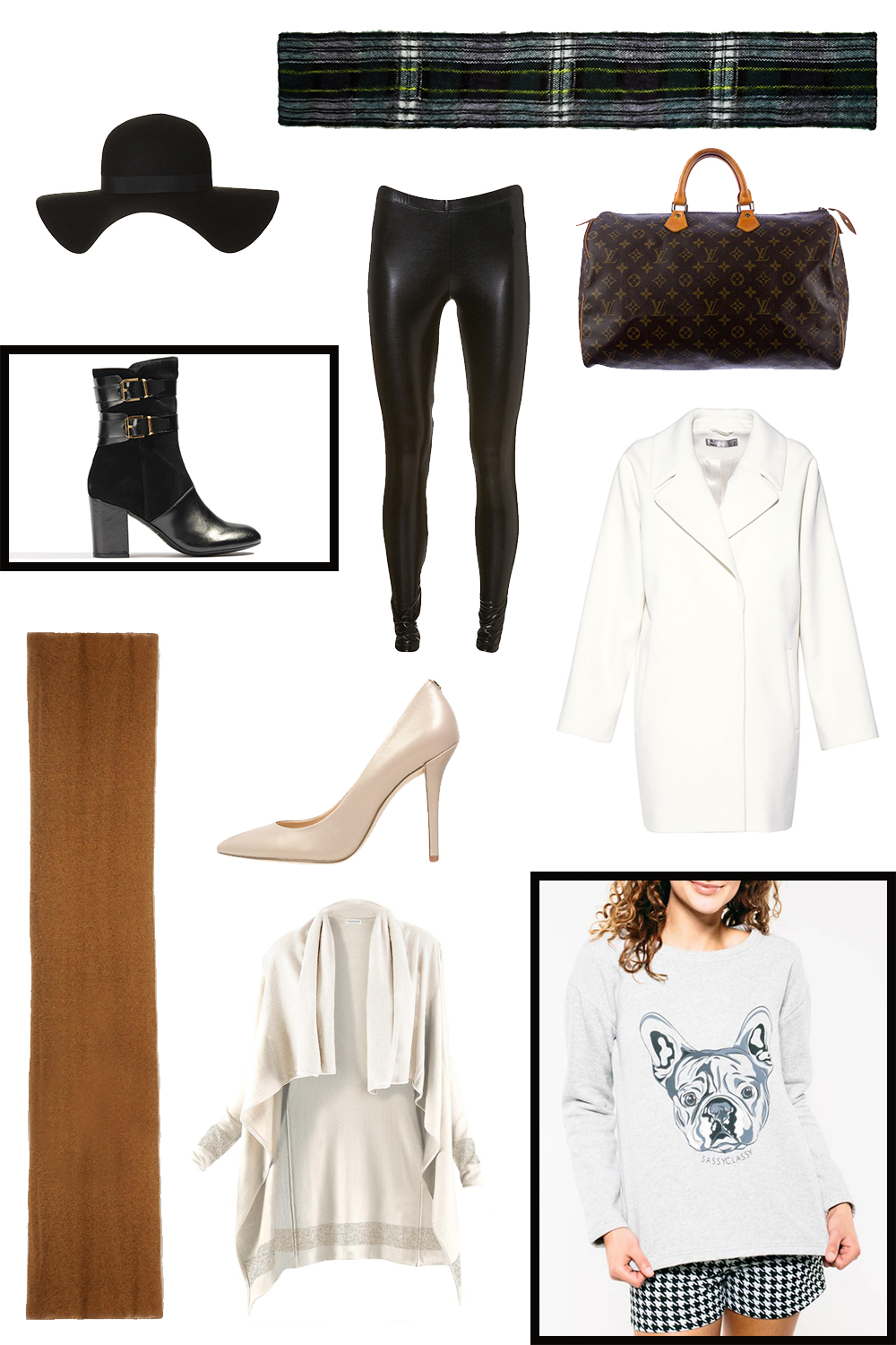 louis vuitton, französische Bulldogge Pullover sassyclassy, schal asos, boots rue des dames sarenza, pumps nude zign asos, kaschmir cardigan, lederhose, fedora hut topshop, eggshape mantel hallhuber