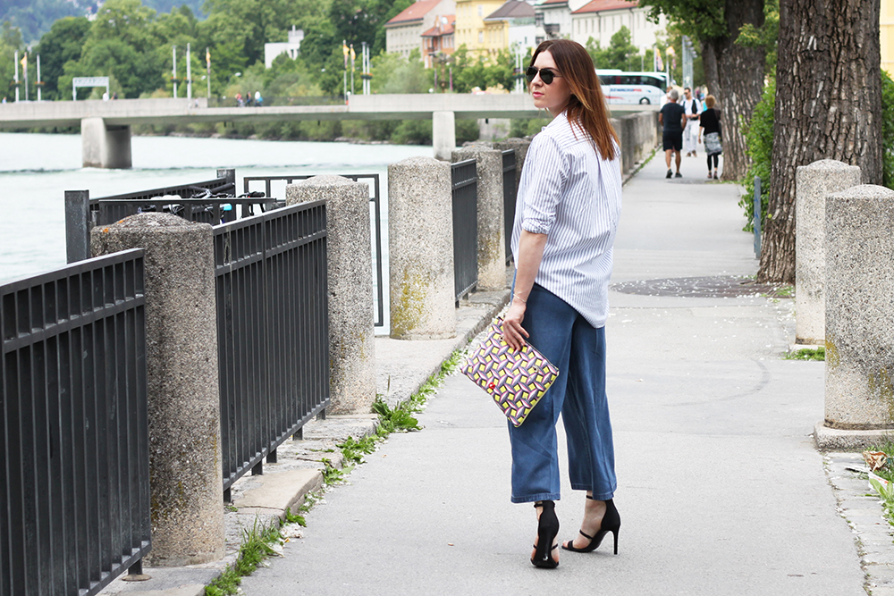 who is mocca, blogger tirol, tirolblog, innsbruck, street style, denim culotte, culotte outfit, culotte kombinieren, streifen shirt, aglini, set fashion, petera innsbruck, clutch yellow face essentiel, fashionblogger, whoismocca.me