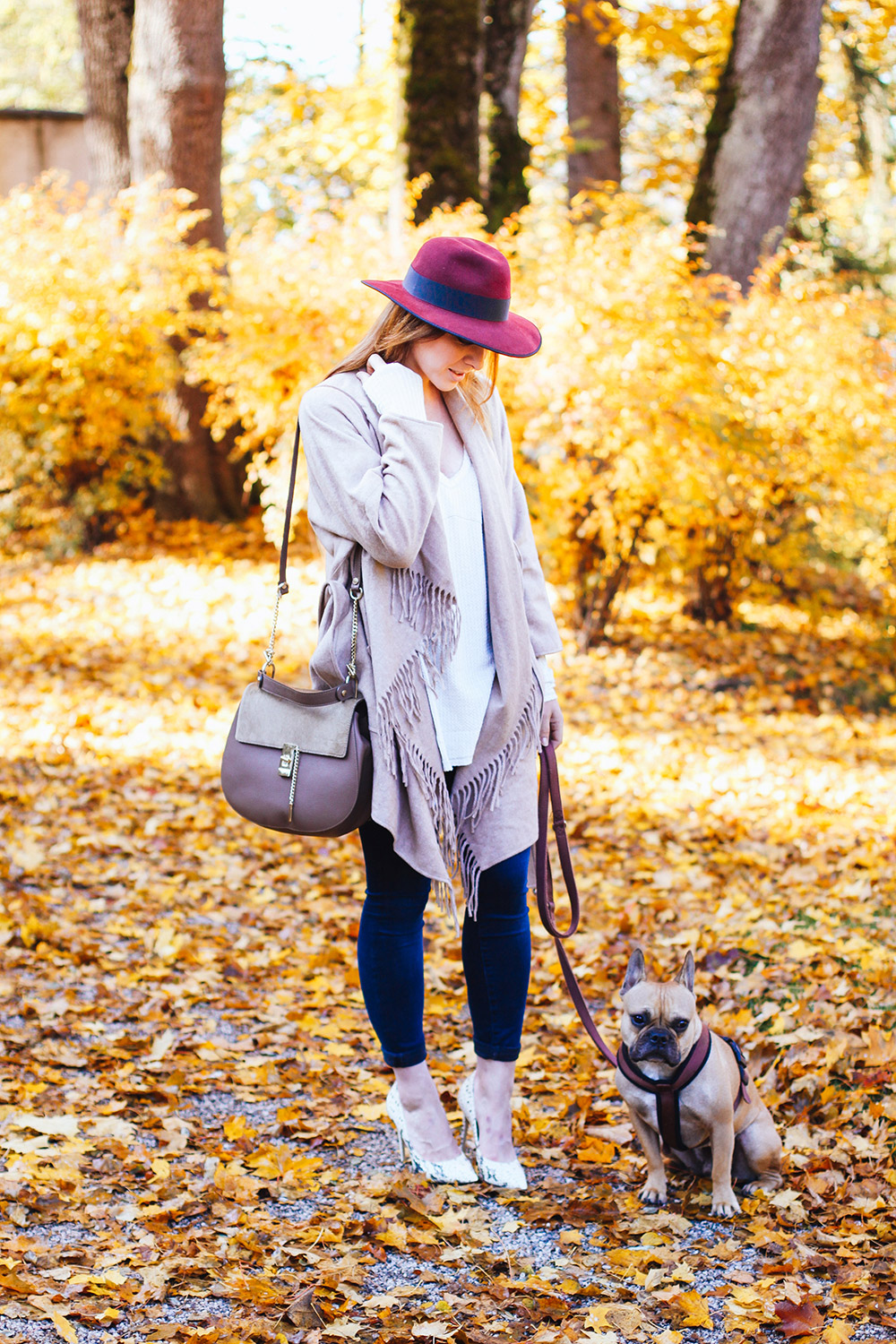 who is mocca, modeblog, fashionblog, herbstoutfit inspiration, fransenjacke outfit, fransenjacke kombinieren, frenchie, schloss ambras, innsbruck, streetstyle, river island pumps, fedora christy madison, chloe dupe lookalike, whoismocca.me