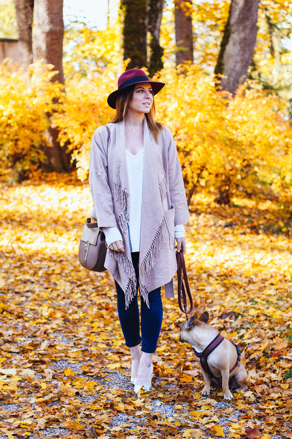 who is mocca, modeblog, fashionblog, herbstoutfit inspiration, fransenjacke outfit, fransenjacke kombinieren, frenchie, schloss ambras, innsbruck, streetstyle, river island pumps, fedora christy madison, chloe dupe lookalike, whoismocca.me