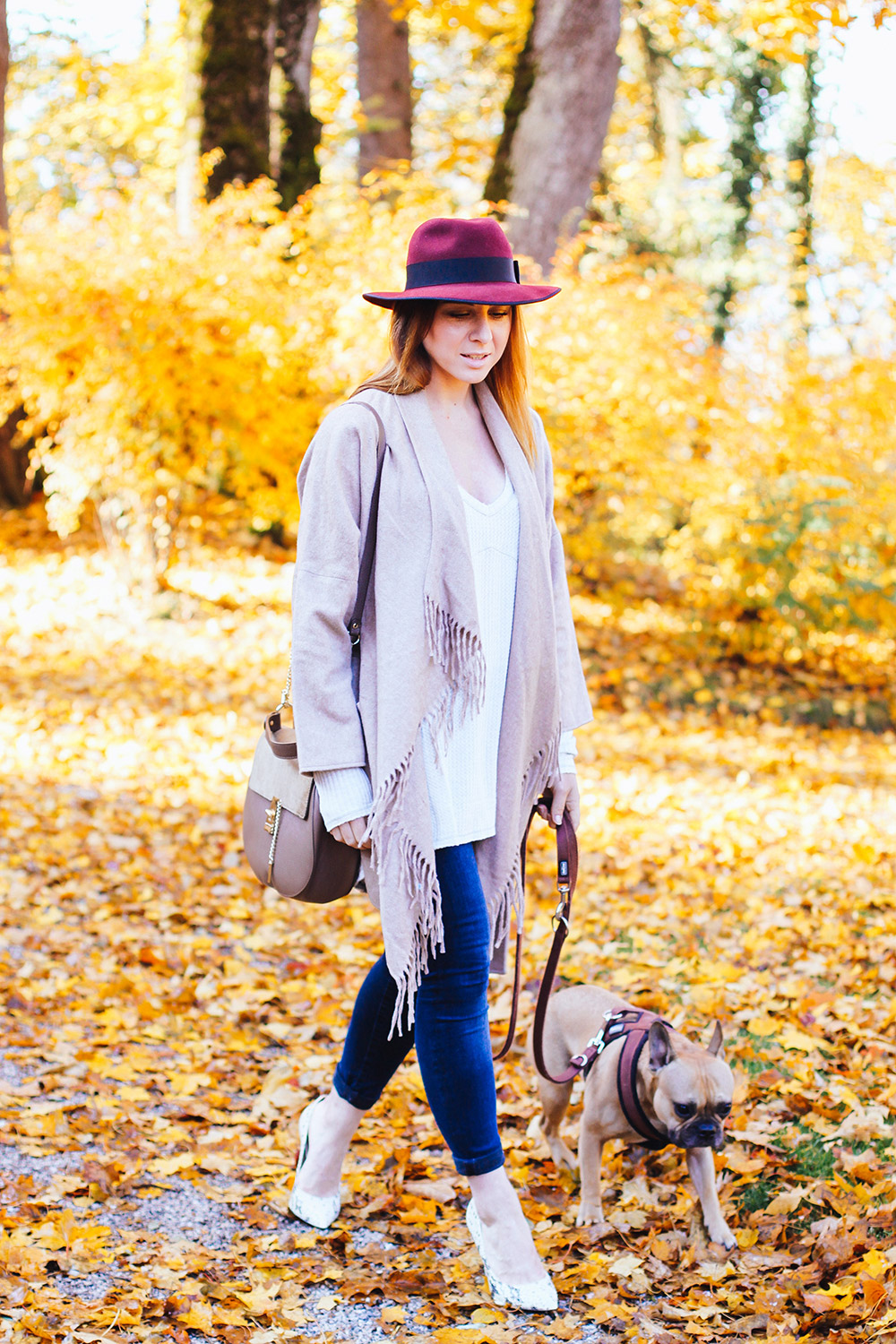 who is mocca, modeblog, fashionblog, herbstoutfit inspiration, fransenjacke outfit, fransenjacke kombinieren, frenchie, schloss ambras, innsbruck, streetstyle, river island pumps, fedora christy madison, chloe dupe lookalike, whoismocca.me