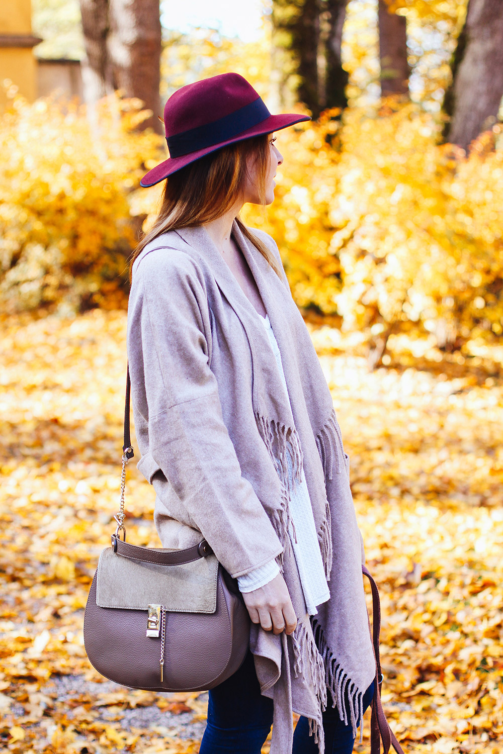 who is mocca, modeblog, fashionblog, herbstoutfit inspiration, fransenjacke outfit, fransenjacke kombinieren, frenchie, schloss ambras, innsbruck, streetstyle, river island pumps, fedora christy madison, chloe dupe lookalike, whoismocca.me