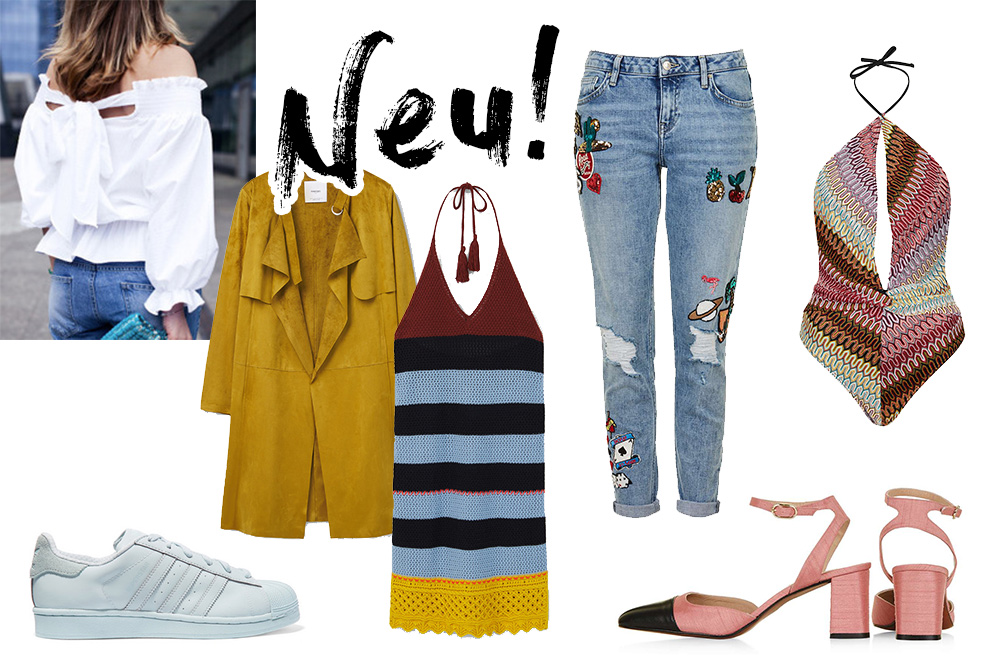 Neu in den Onlineshops März 2016, Mary Janes, Jeans mit Patches, Häkelkleid, gelber Trench, Adidas Originals Sneaker Superstar, Missoni Lookalike Badeanzug, Off Shoulder Bluse, Fashion Blog, whoismocca.me