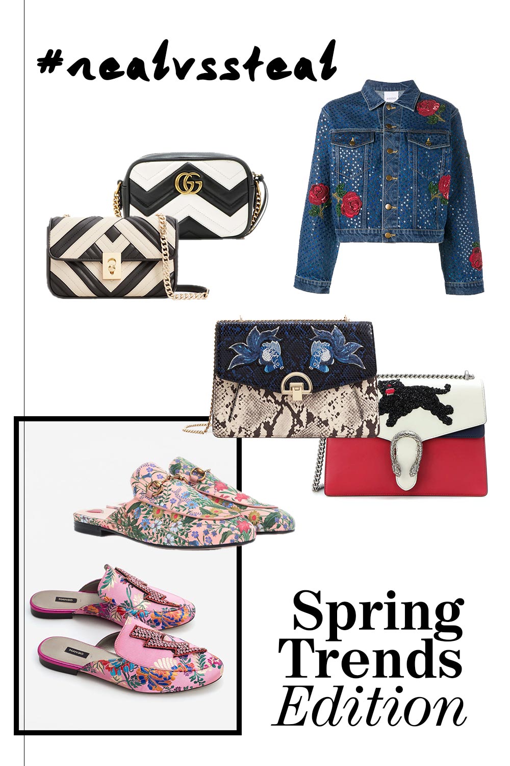 Real vs Steal, Spring Trends, Gucci Slipper, Gucci Bags, Gucci Jackets, Chanel Bags, Dupes, Lookalikes, Designer Dupes, Fashion Blog, Style Blog, www.whoismocca.me