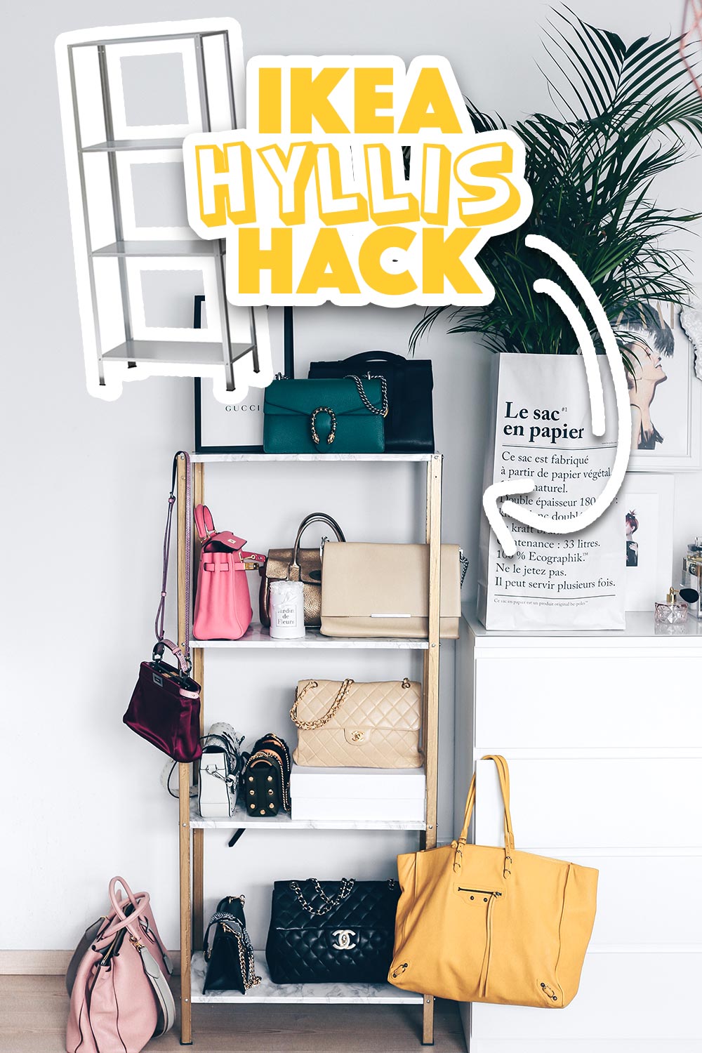 IKEA Hyllis Hack, Taschen Aufbewahrung von IKEA, Ankleidezimmer, Ankleideraum Inspiration, Einrichtungsideen, Bag Storage IKEA DIY, Ikea Hacks, Gold, Marmor, Interior, DIY Ideen, Style Blog, Blogazine, www.whoismocca.me