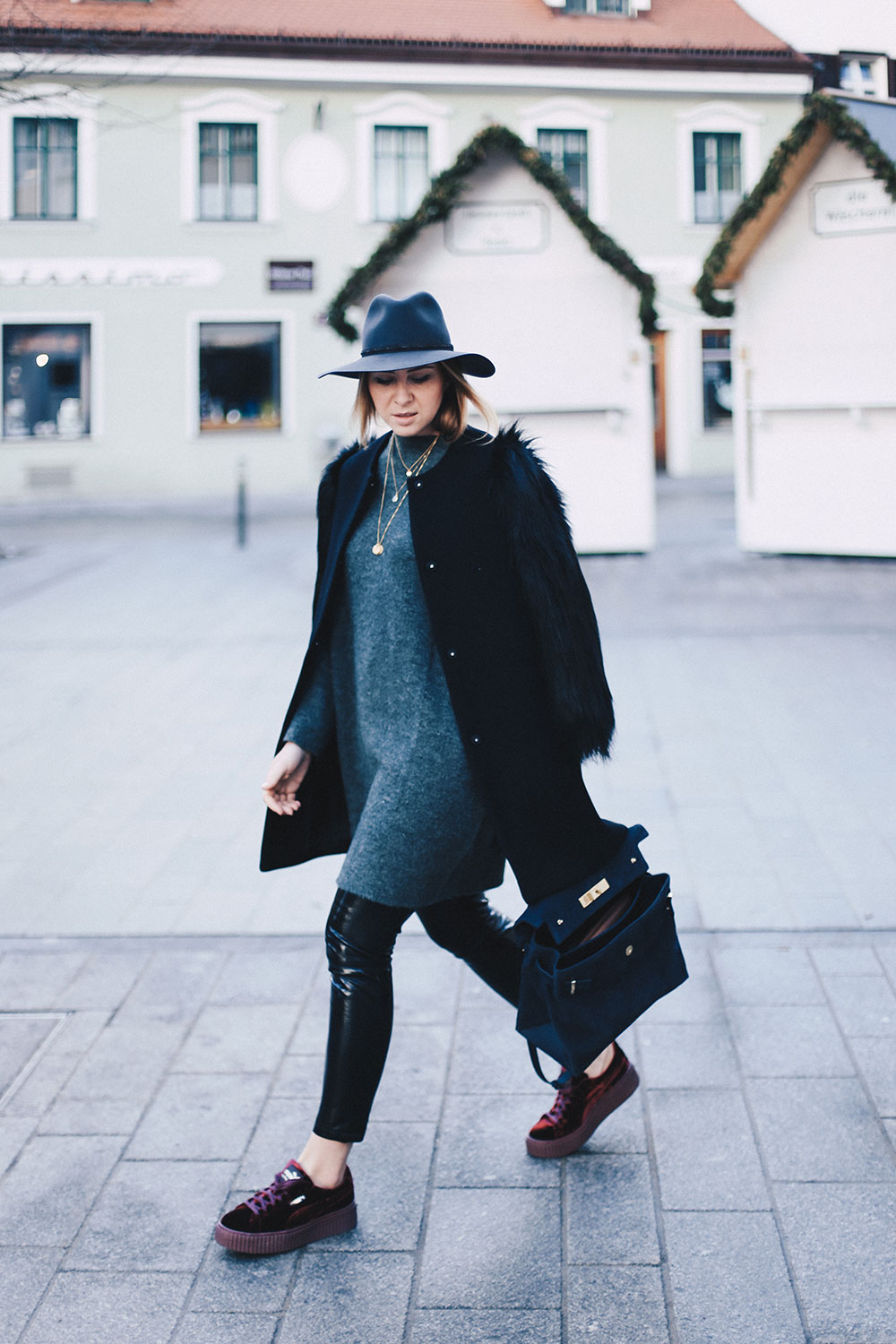 Fenty Creepers, Puma, Rihanna, Outfit Idee, Winteroutfit, Streetstyle, Fake Fur, Lackleder, Outfit Blog, Modeblog, Fashion Blog, Style Blog, Kurt Geiger Tasche, Rag & Bone Fedora, whoismocca.me