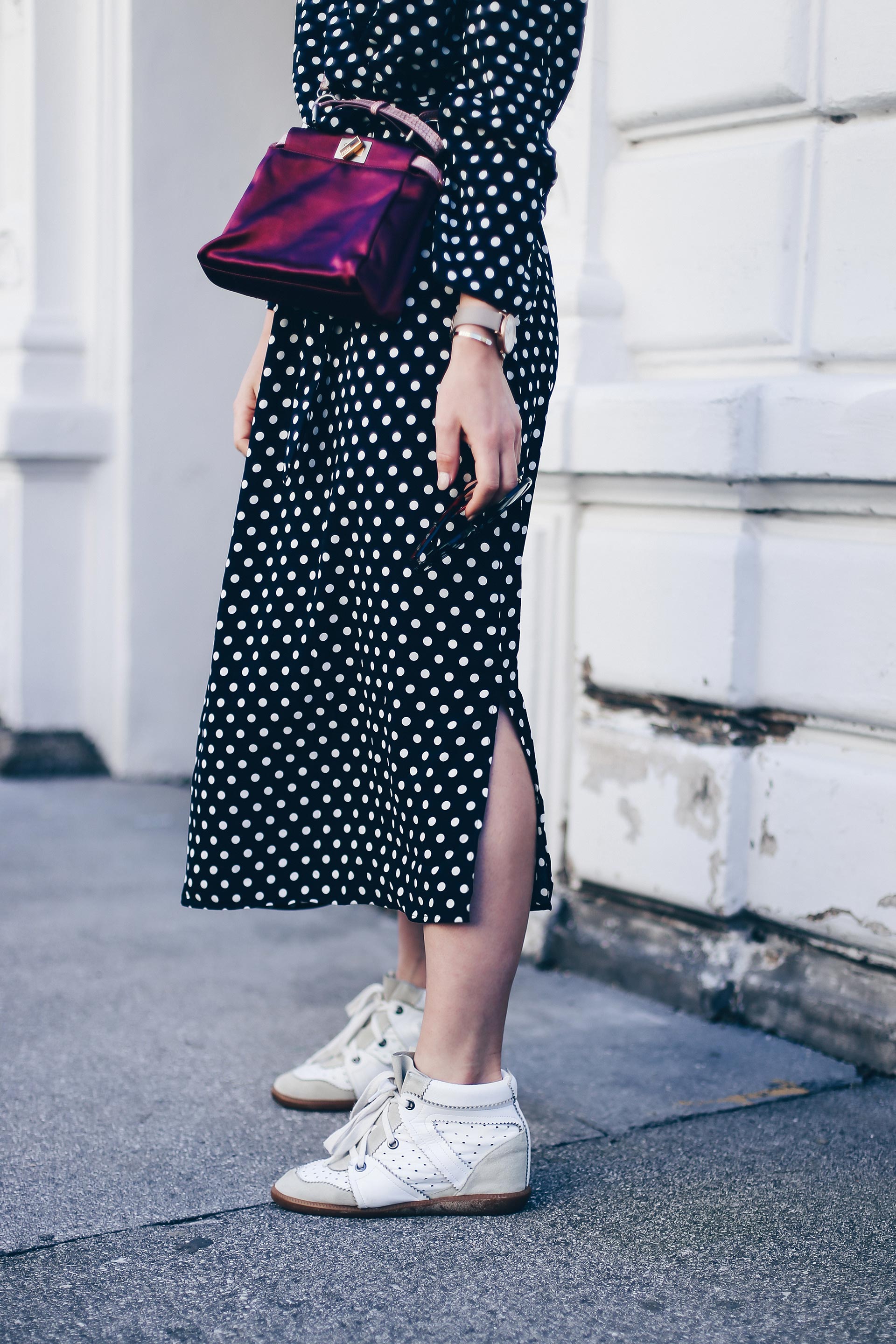 Polka Dots Kleid stylen, Herbst Trends, Sneaker Wedges Isabel Marant, Fendi Peekaboo Bag, Streetstyle, Outfit Ideen, Fashion Blog, Modeblog, Outfit Blog, www.whoismocca.me