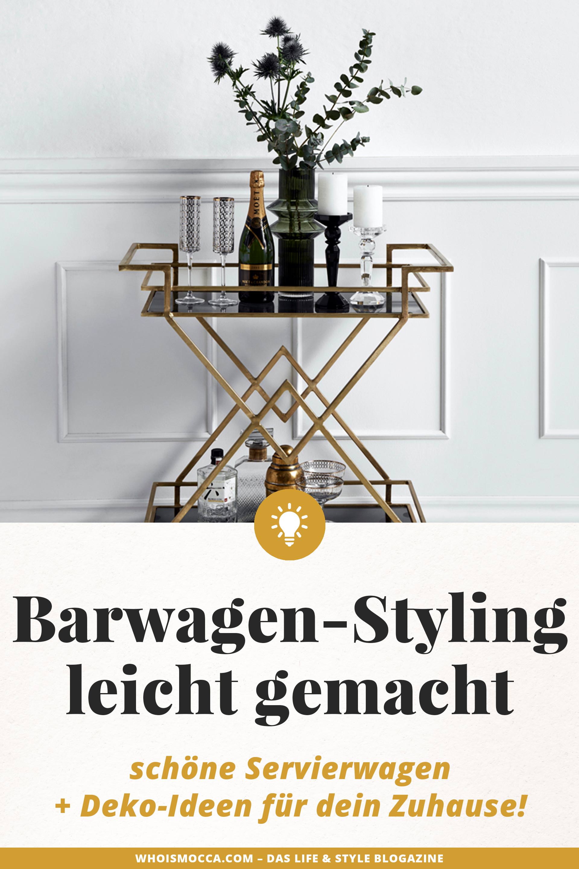 Barwagen-Styling leicht gemacht. Am Interior Blog zeige ich dir, wo du schöne Servierwagen online kaufen und hübsch dekorieren kannst. Des Weiteren liefere ich dir zahlreiche Deko-Ideen für dein Barwagen-Styling. Angefangen vom Coffee-Table-Book bis hin zu Deko-Figuren und Kerzen. Klick dich rein und verpasse deinem Servierwagen ein Upgrade. www.whoismocca.me #barwagen #servierwagen #interiorblog #einrichtungsideen #dekoideen