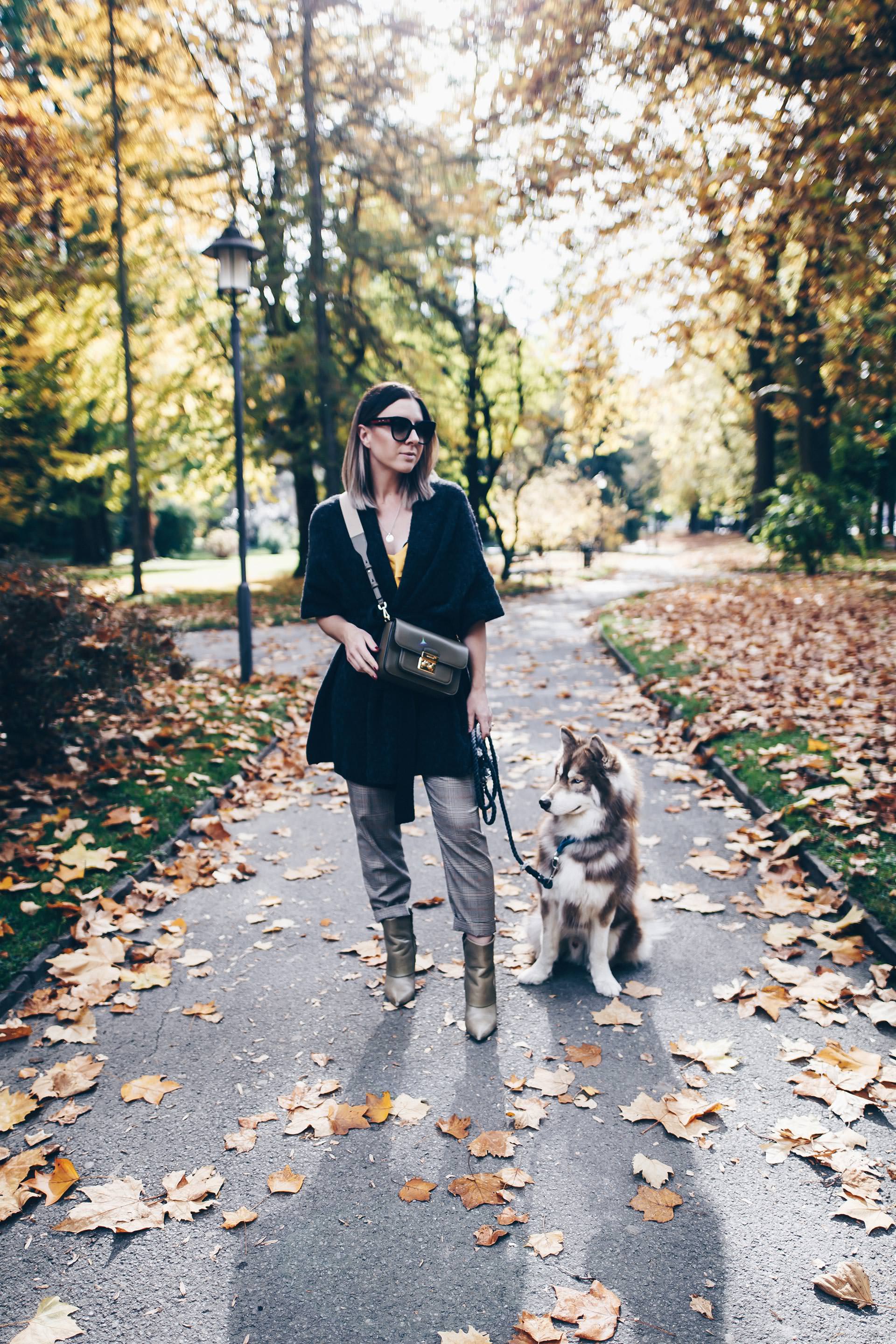 Herbst Outfit mit Cardigan, Glencheck Hose, Khaki Stiefeletten, Michael Michael Kors Cross Body Bag, Outfit of the Day, Outfits Blog, Fashion Blog, Modeblog, www.whoismocca.me