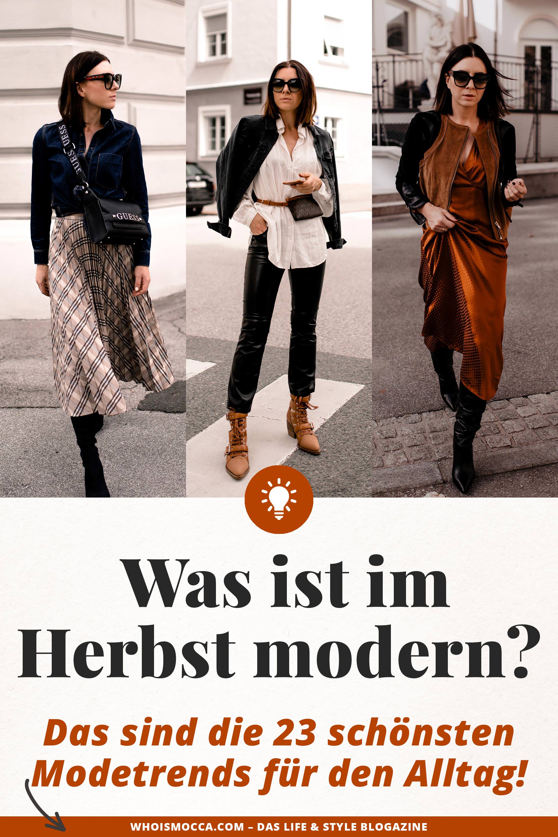 Was ist im Herbst 2019 modern? Auf meinem Modeblog zeige ich dir die 23 schönsten Modetrends für den Alltag! Gemeinsam mit zahlreichen Outfit-Ideen für den Herbst bringe ich dir die neuen Trends näher und gebe dir Tipps wie du sie im Alltag und Büro kombinieren kannst. www.whoismocca.me #herbsttrends #modetrends #lookbook #outfits