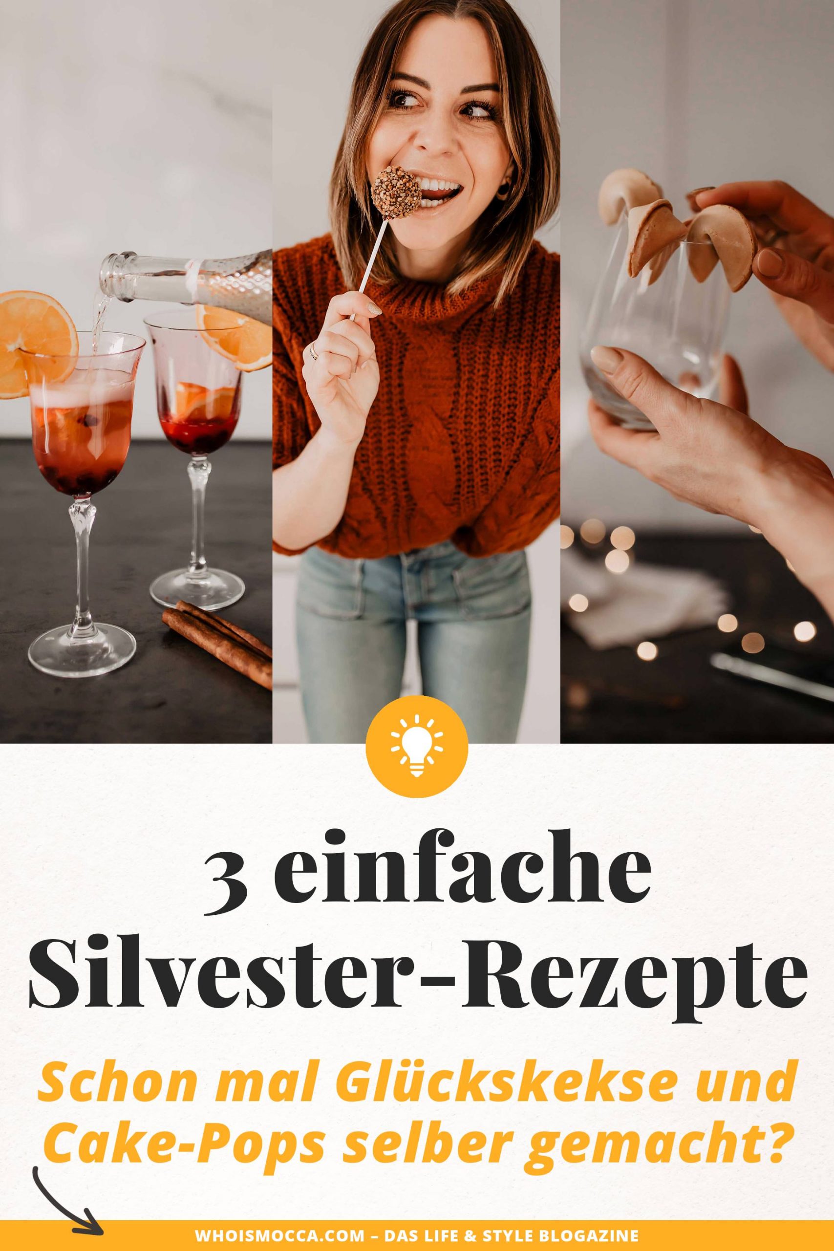 Anzeige. 3 einfache Silvester-Rezepte findest du heute am Foodblog. Ich zeige dir, wie schnell man Schoko-Cake-Pops selber machen kann und wie dir leckere Glückskekse gelingen. Den Silvester-Spritzer musst du auch unbedingt ausprobieren! www.whoismocca.me #silvester #rezepte #cakepops #glückskekse #silvesterspritzer