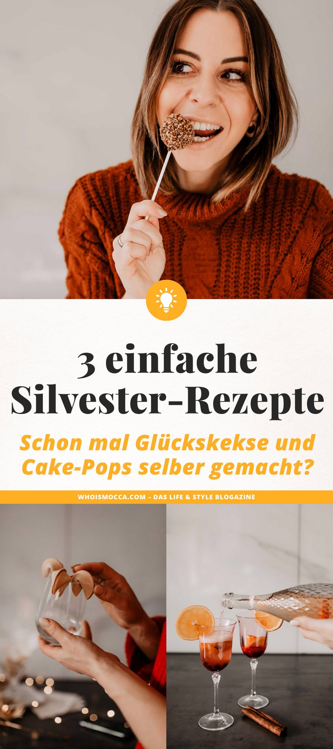 Anzeige. 3 einfache Silvester-Rezepte findest du heute am Foodblog. Ich zeige dir, wie schnell man Schoko-Cake-Pops selber machen kann und wie dir leckere Glückskekse gelingen. Den Silvester-Spritzer musst du auch unbedingt ausprobieren! www.whoismocca.me #silvester #rezepte #cakepops #glückskekse #silvesterspritzer