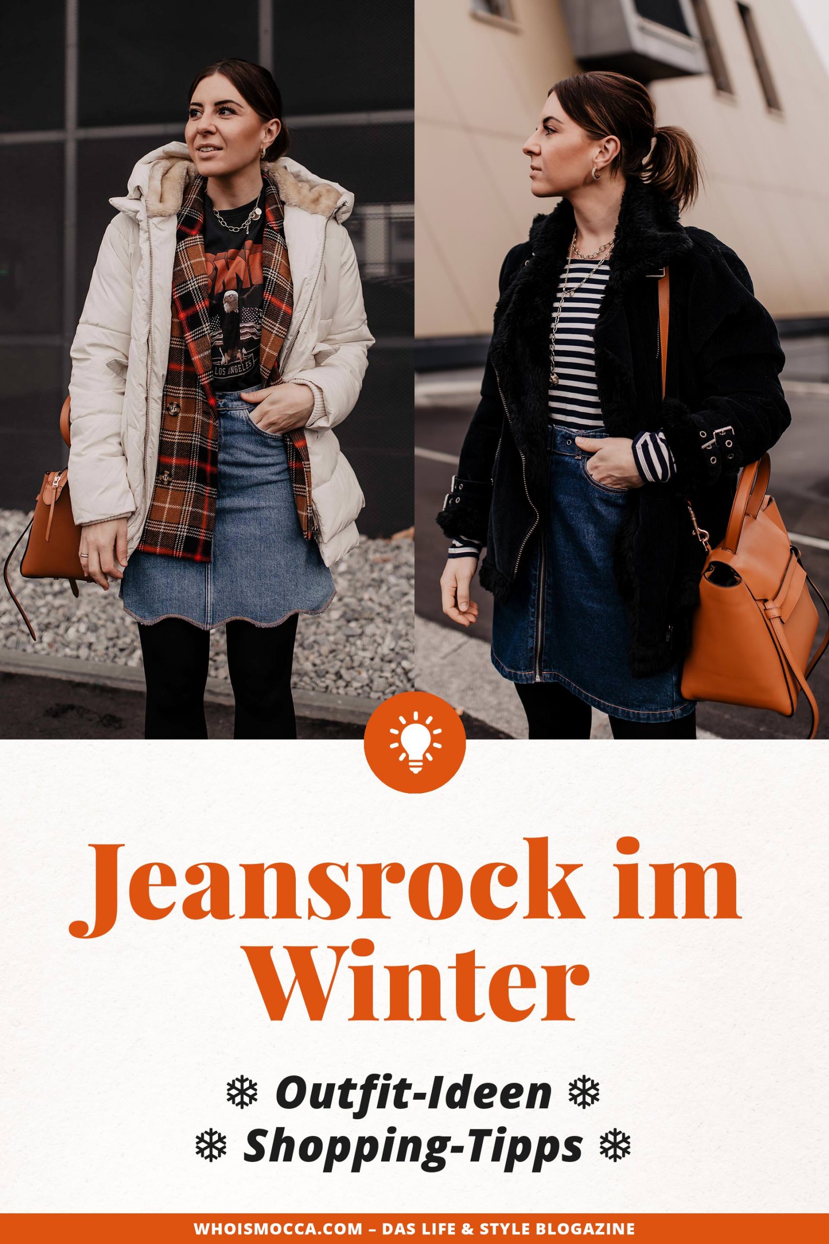 Am Modeblog gibt es heute 2 Outfits mit Jeansrock für dich zu entdecken. Ich zeige dir, wie gut sich ein Jeansrock im Winter kombinieren lässt und gebe dir Tipps, wo du die schönsten Denim Skirts online kaufen kannst. www.whoismocca.me #winteroutfits #jeansrock #modetrends #wintertrends