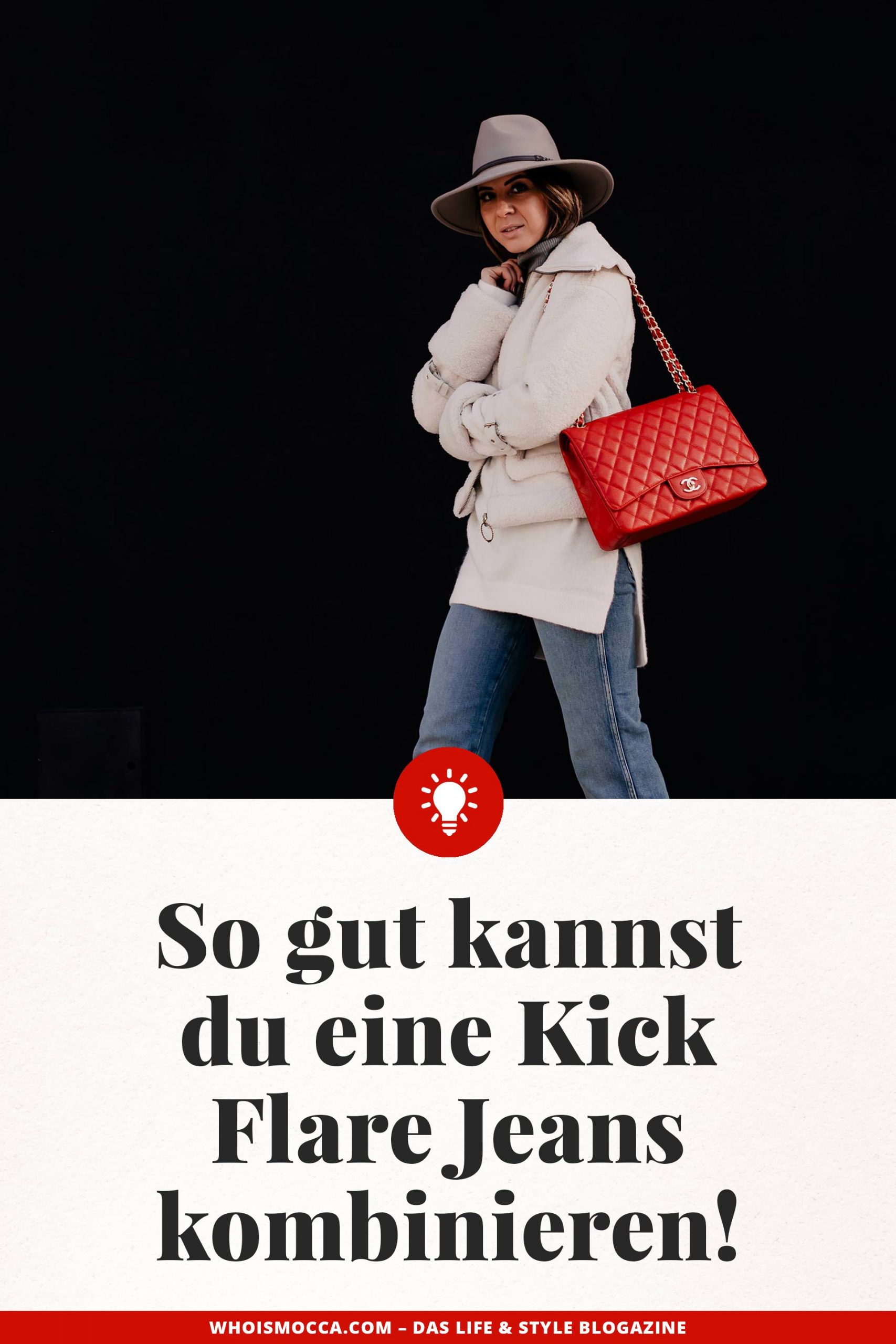 Auf dem Modeblog verrate ich dir heute, wie gut man eine Kick Flare Jeans kombinieren kann. Ich liefere dir 3 gute Gründe, warum die Jeans ein echter Allrounder ist. Außerdem auch 3 Styling-Tipps für jeden Tag. www.whoismocca.me #kickflare #winteroutfit #modetrends #jeans