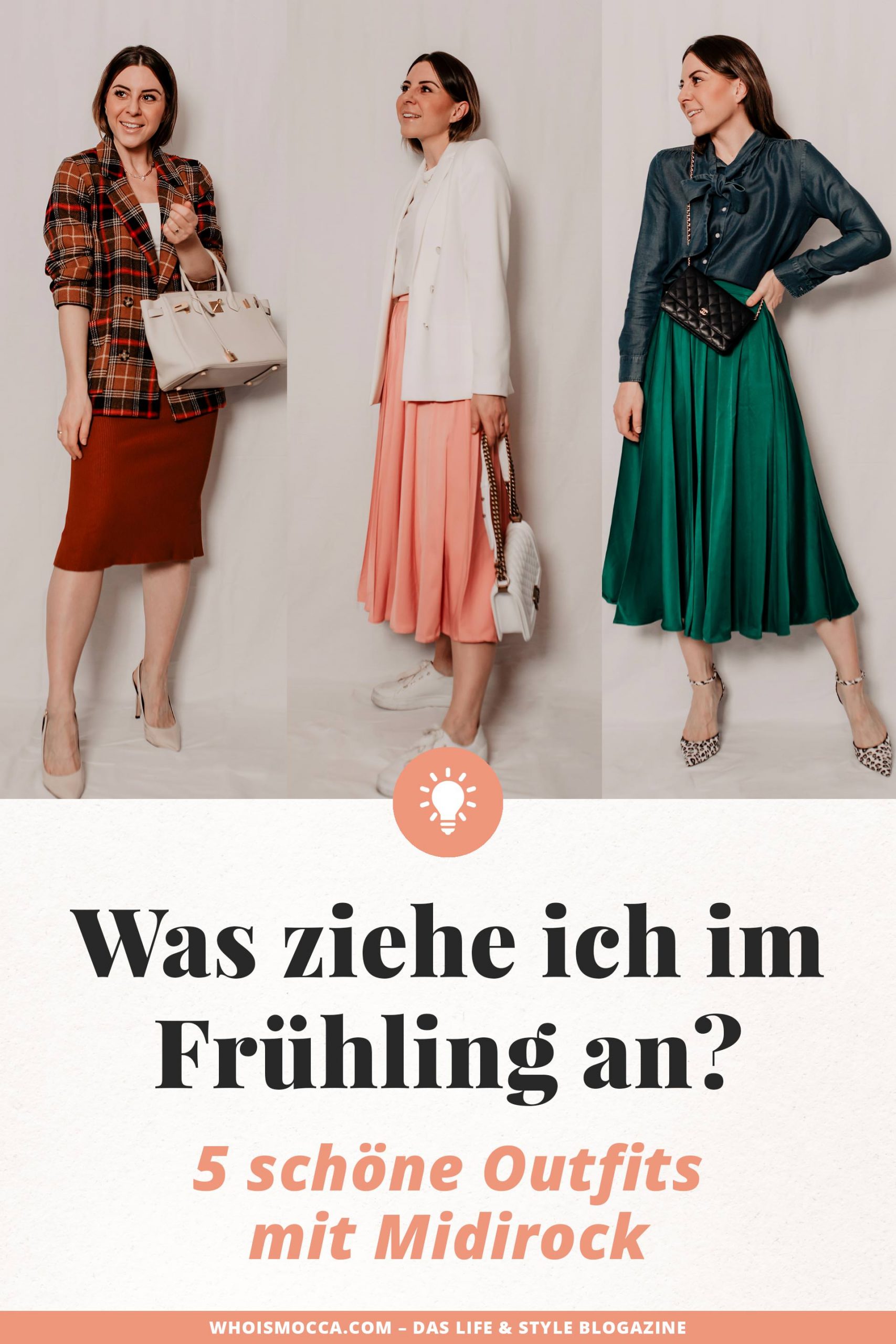 Heute widmen wir uns am Fashion Blog alltagstauglichen Frühlingsoutfits, die ohne viel Schnickschnack einiges hermachen. 5 Outfits mit Rock hab ich für dich und damit auch 5 modische Antworten auf die Was ziehe ich im Frühling an? Frage. www.whoismocca.me #frühlingsoutfits #lookbook #modeblog