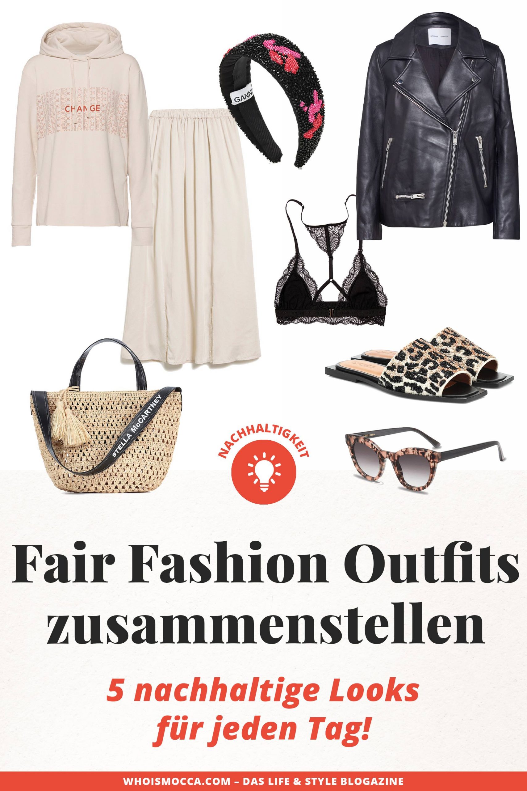 Nachhaltige Outfits zusammenstellen leicht gemacht: Ich zeige dir 5 Fair Fashion Outfits, mit denen du von Montag bis Freitag eine gute Figur machst. www.whoismocca.me #fairfashion #nachhaltigkeit #modemarken #nachhaltig