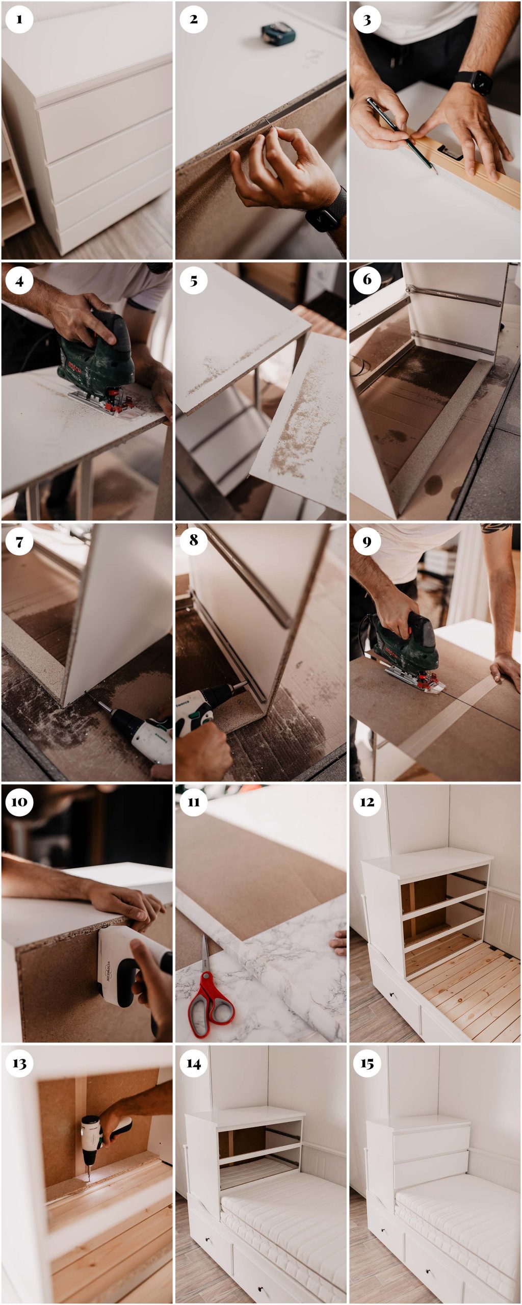 In diesem Ikea-Hack zeige ich dir, wie wir aus einer Malm Kommode und einem Hemnes Tagesbett einen Wickeltisch/eine Wickelkommode für unser Baby gemacht haben. Mehr am Mamablog www.whoismocca.me