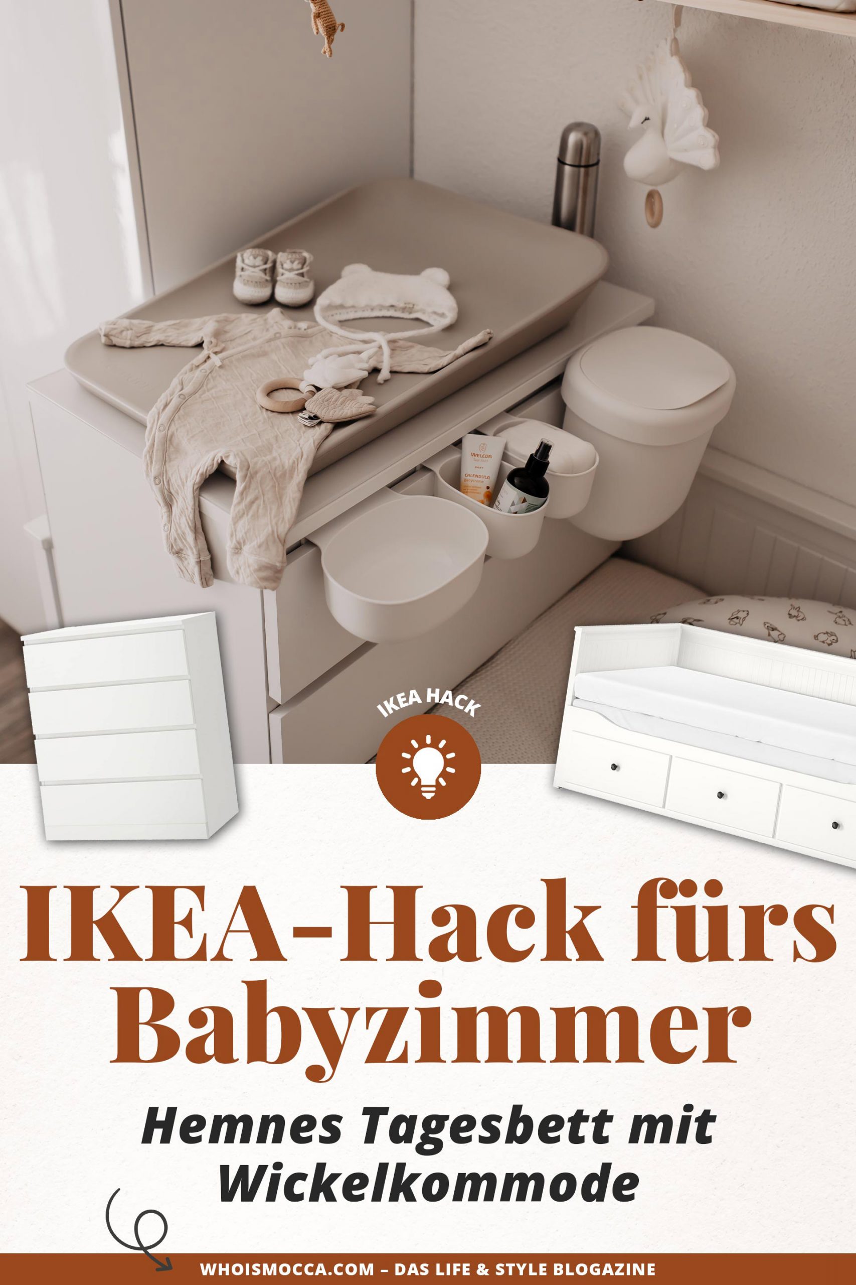 IKEA-Hack fürs Babyzimmer: So haben wir aus Hemnes Tagesbett und Malm Wickelkommode einen individuellen Wickelbereich geschaffen. Mehr am Mamablog www.whoismocca.me