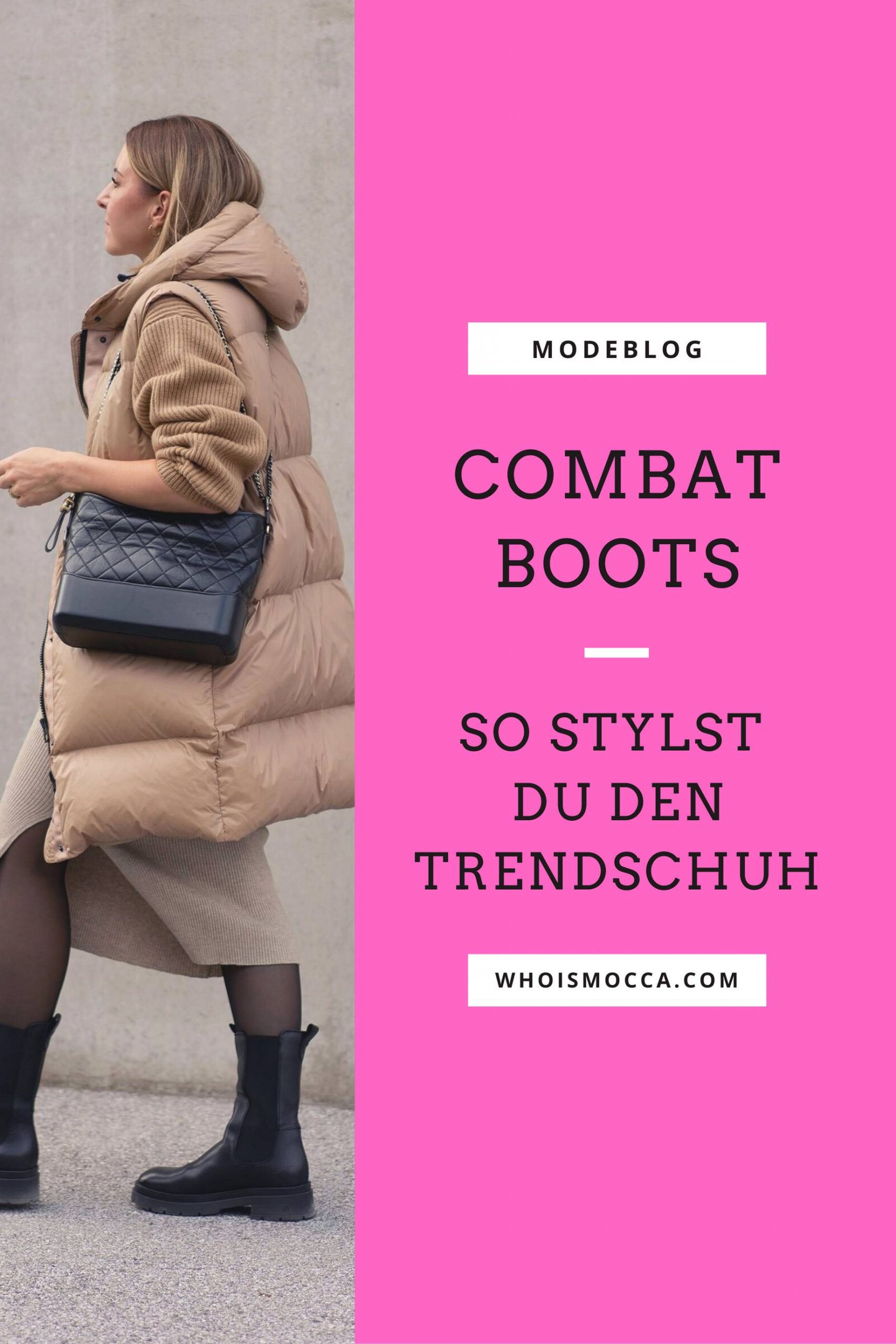 Wie gut man Combat Boots kombinieren kann, liest du heute am Modeblog. Ich zeige dir mein Übergangsoutfit mit Steppweste und die schönsten derben Boots für kalte Tage. www.whoismocca.me